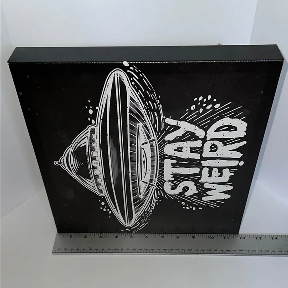 Black and White UFO Stay Weird Canvas Art - Picture 2 of 4